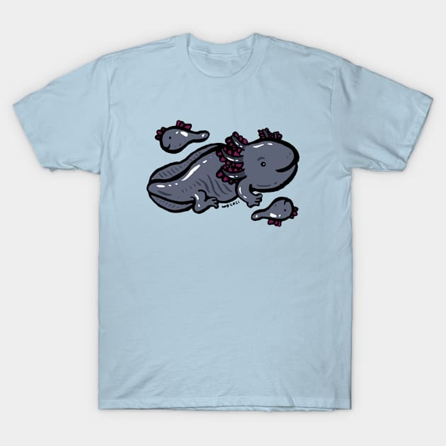 Cute black axolotls family T-Shirt by nokhookdesign